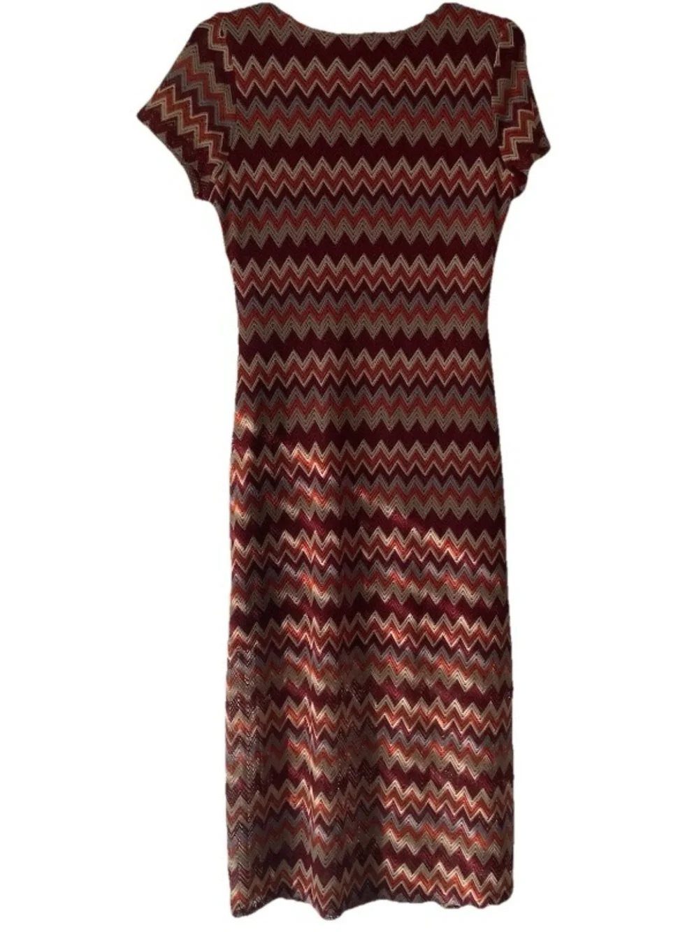 Absolutely Famous Chevron Crochet Knit Maxi Dress Rust Burgundy Sz XL
